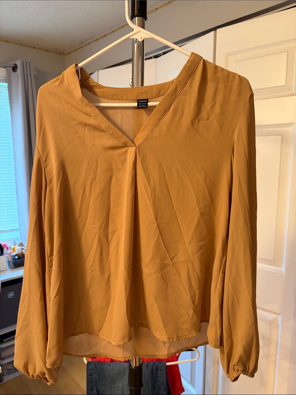 SHEIN Mustard V-Neck Long Sleeve Blouse